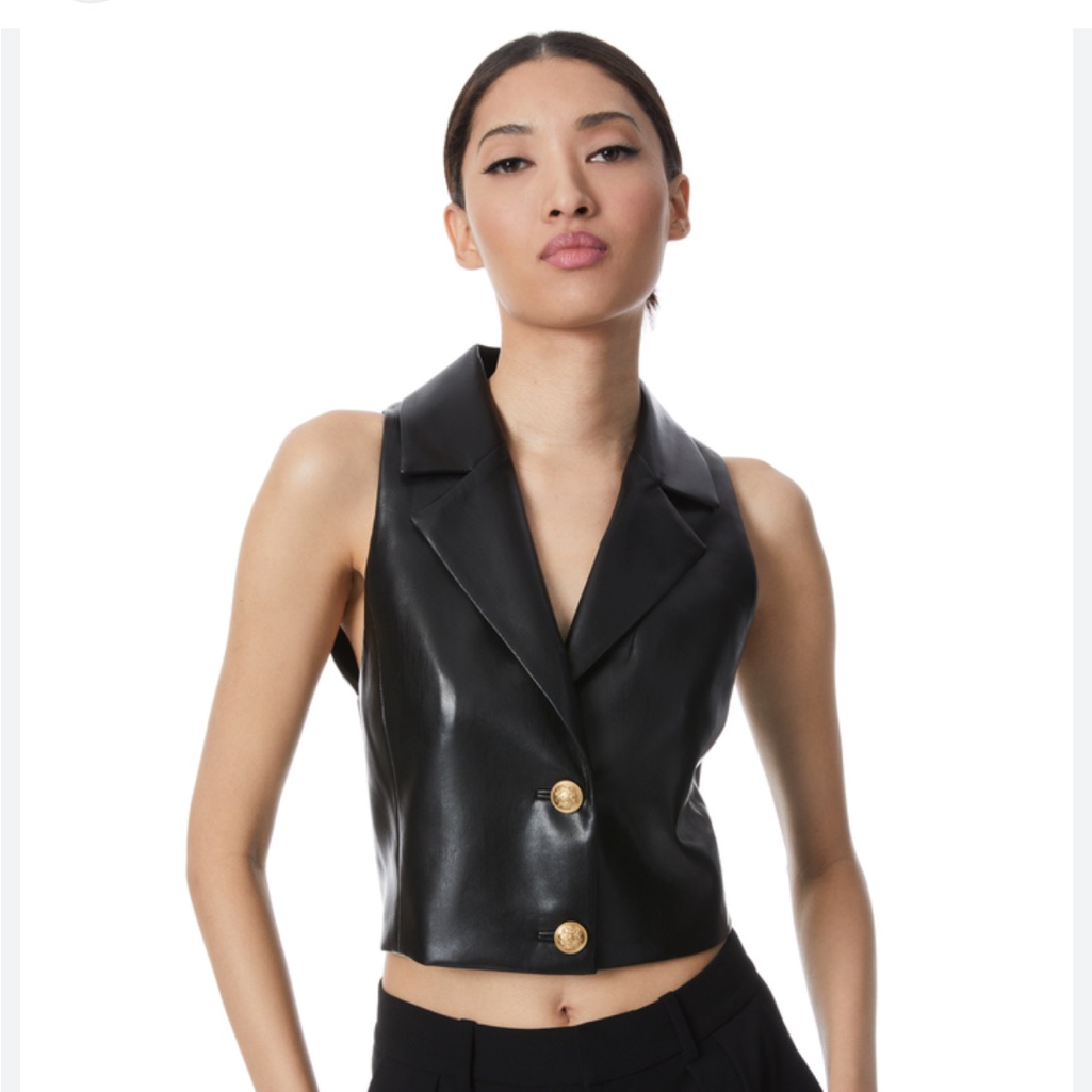 Alice + Olivia Black Vegan Leather Cropped Blazer-Worn Once